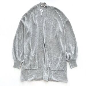 Loft Ribbed Knit Open Cardigan in Light Grey Size Small NWT